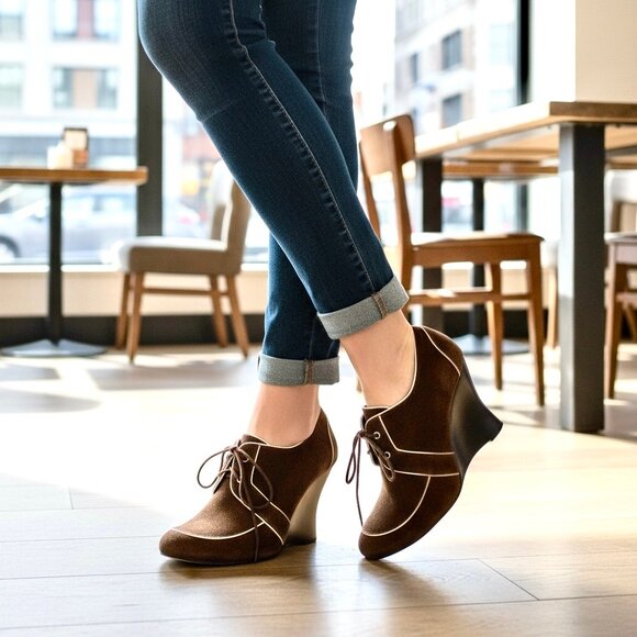 NASCAR Official Shoe Brown Suede Wedge Lace-Up - Picture 1 of 13